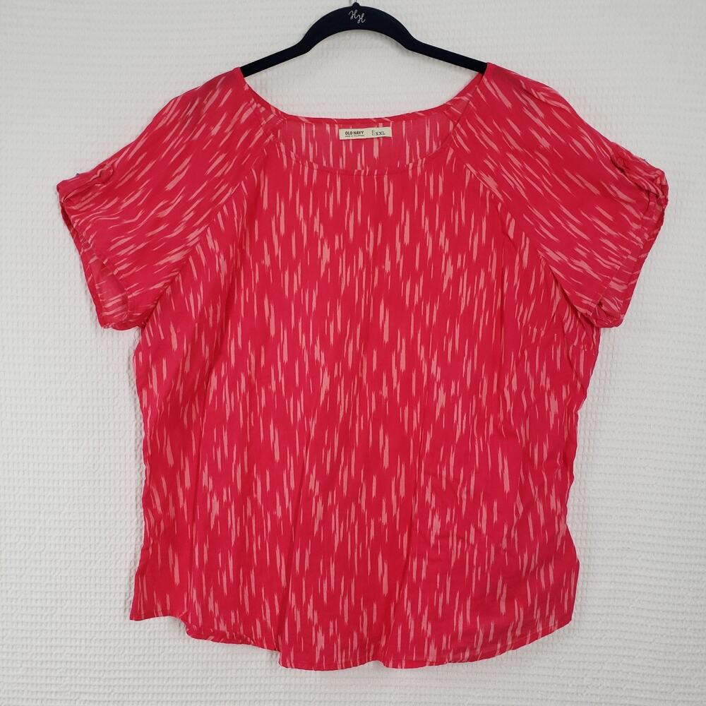 Old Navy Top Womens XXL Pink Cotton Lightweight Preppy Colorful Pattern Bohemian - Picture 1 of 16